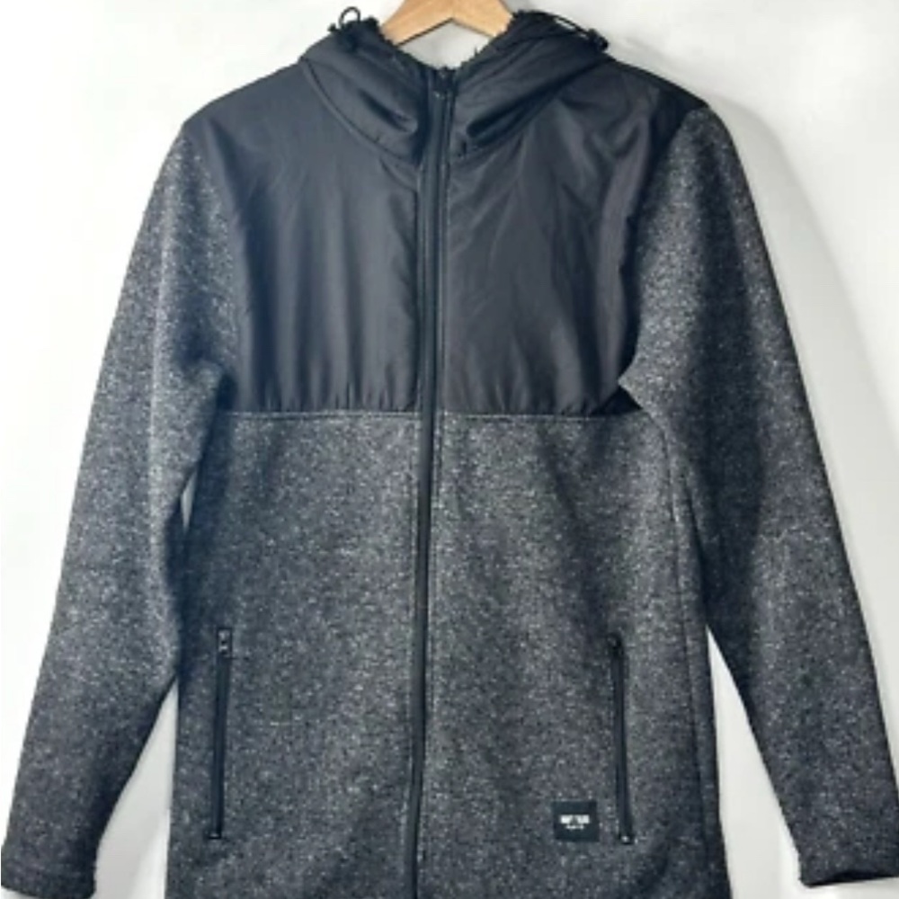 Navy Yard Mens Jacket Fleece Hooded Long Sleeve Full Zip Up Gray Black SZ S